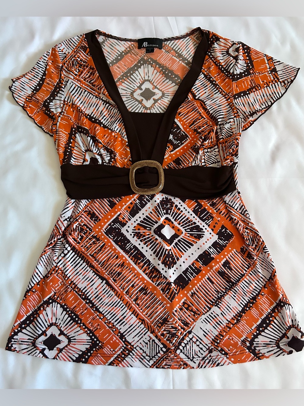 AB Studios Y2K Empire Waist Top With Front Belt Multicolor Size Small
